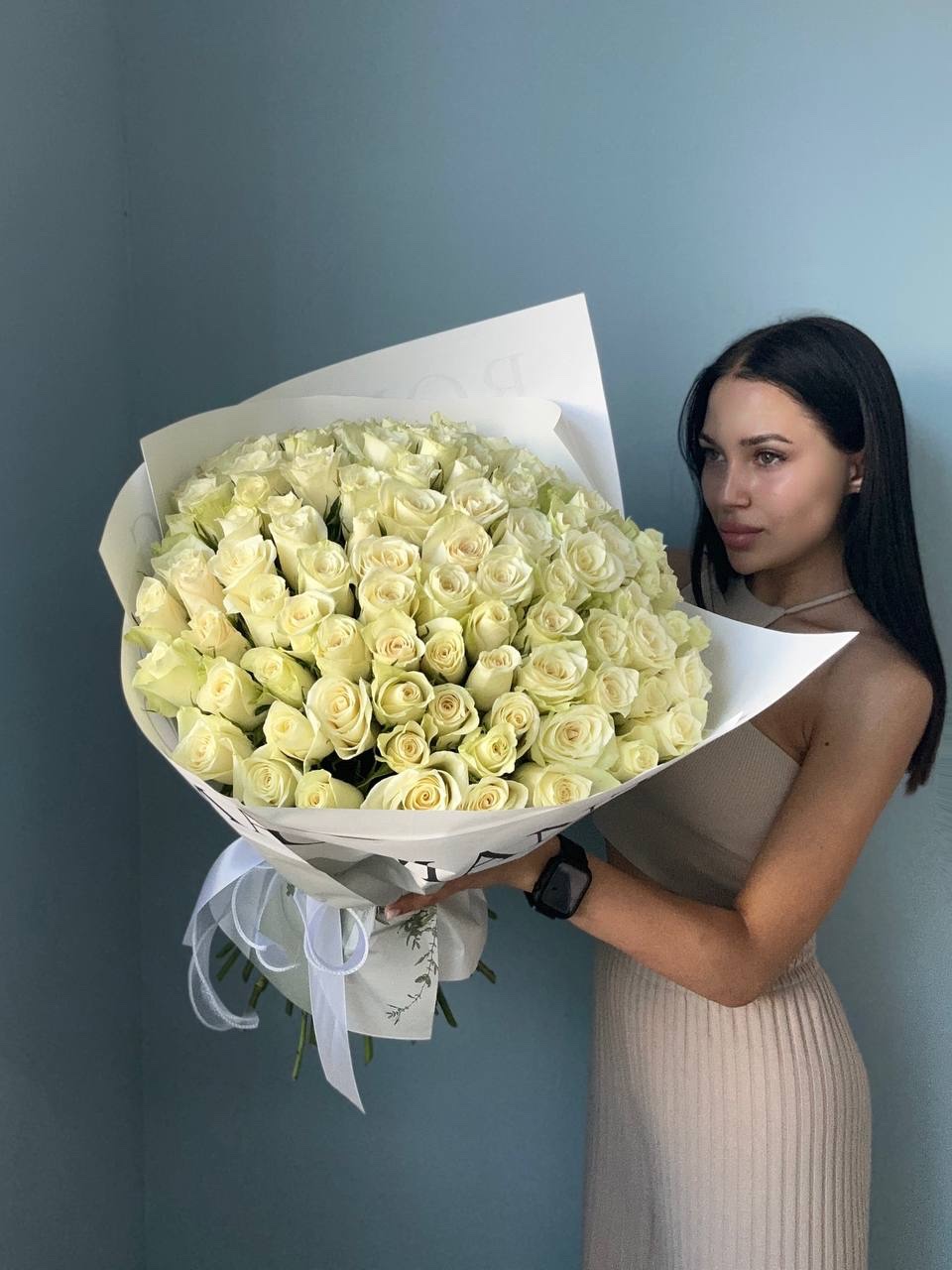 img_6442 Букет роз, 101 Роза Танзании белая, в упаковке - Дом Цветов - Цветы и букеты в Краснодаре!
